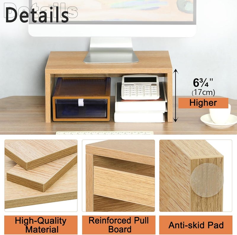 TEAMIX Higher Monitor Stand Riser, Wood Monitor Riser with Storage for Desk Small Monitor Stand TV/Screen/PC/Laptop Riser Computer Stand Desktop Shelf - Image 5